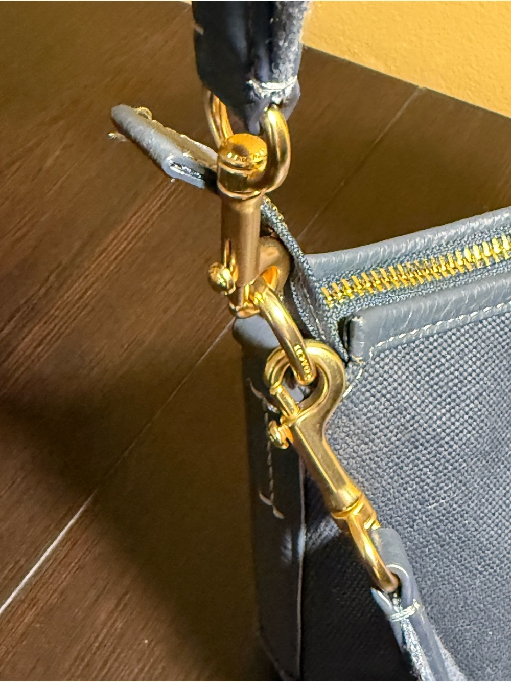 Coach Navy Canvas Shoulder Bag with Coin Pouch - Picture 6 of 11